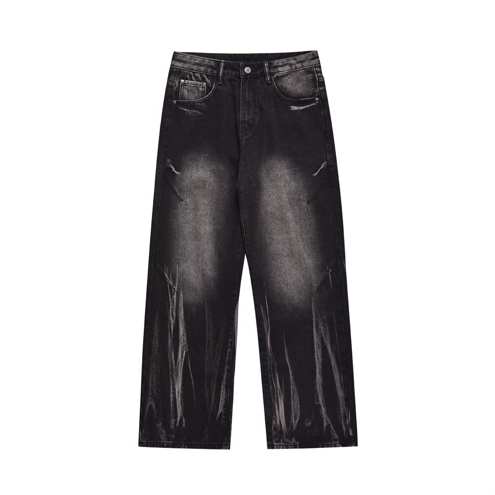 Washed Vintage Jeans For Men, Ins Trendy Brand, Street Style, Loose Design, Tie-Dye, Straight-Leg, Wide-Leg,_mkmklike.com