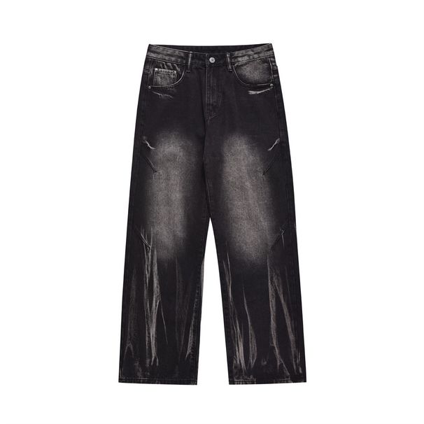 Washed Vintage Jeans For Men, Ins Trendy Brand, Street Style, Loose Design, Tie-Dye, Straight-Leg, Wide-Leg,_mkmklike.com