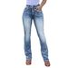 Women's Clothing Women's Retro Embroidered Patchwork Flared Denim Trousers Stretch Pocket Washed Look For Formal & Casual For Women_mkmklike.com