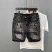 Men's Clothing Ins Trendy Big Hole Denim Shorts Summer New Style Personalized Patch Ink Splash High Street Slim Pants_mkmklike.com
