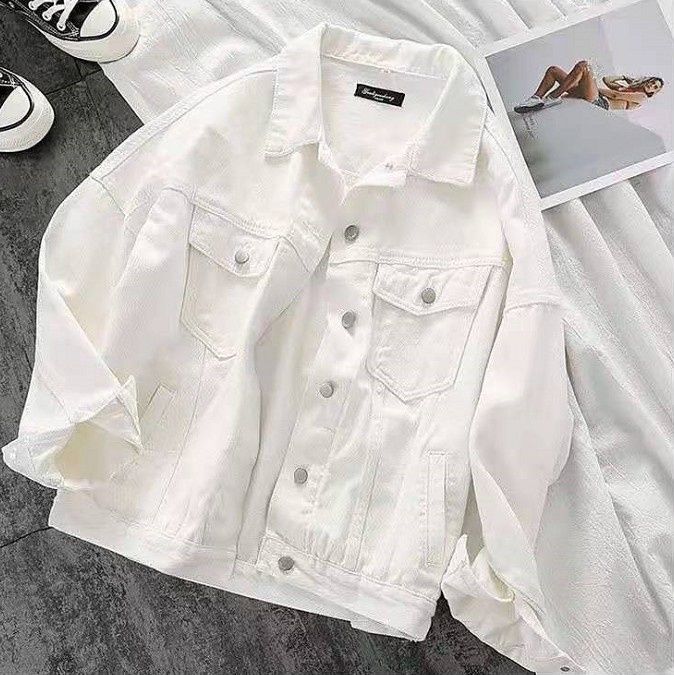 Chicco 2025 Spring And Autumn New Trendy Retro Loose White Cotton Women's Denim Long Sleeve Jacket Top_mkmklike.com