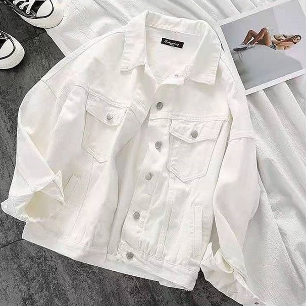 Chicco 2025 Spring And Autumn New Trendy Retro Loose White Cotton Women's Denim Long Sleeve Jacket Top_mkmklike.com