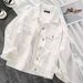 Chicco 2025 Spring And Autumn New Trendy Retro Loose White Cotton Women's Denim Long Sleeve Jacket Top_mkmklike.com
