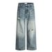 Distressed Washed Denim Men Loose Vintage Frayed Wide-Leg Straight Street Style Versatile Dad Pants_mkmklike.com