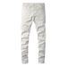 Men's Clothing Foreign Trade High Street Hole Patch Diamond Stretch White Jeans Men's Slim Pants Straight Denim Men's Trousers 625_mkmklike.com