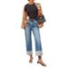 Stretch Straight Leg Jeans For Women - High Waist Vintage Roll-Up Denim Pants With Comfortable Fit Women's Clothing_mkmklike.com