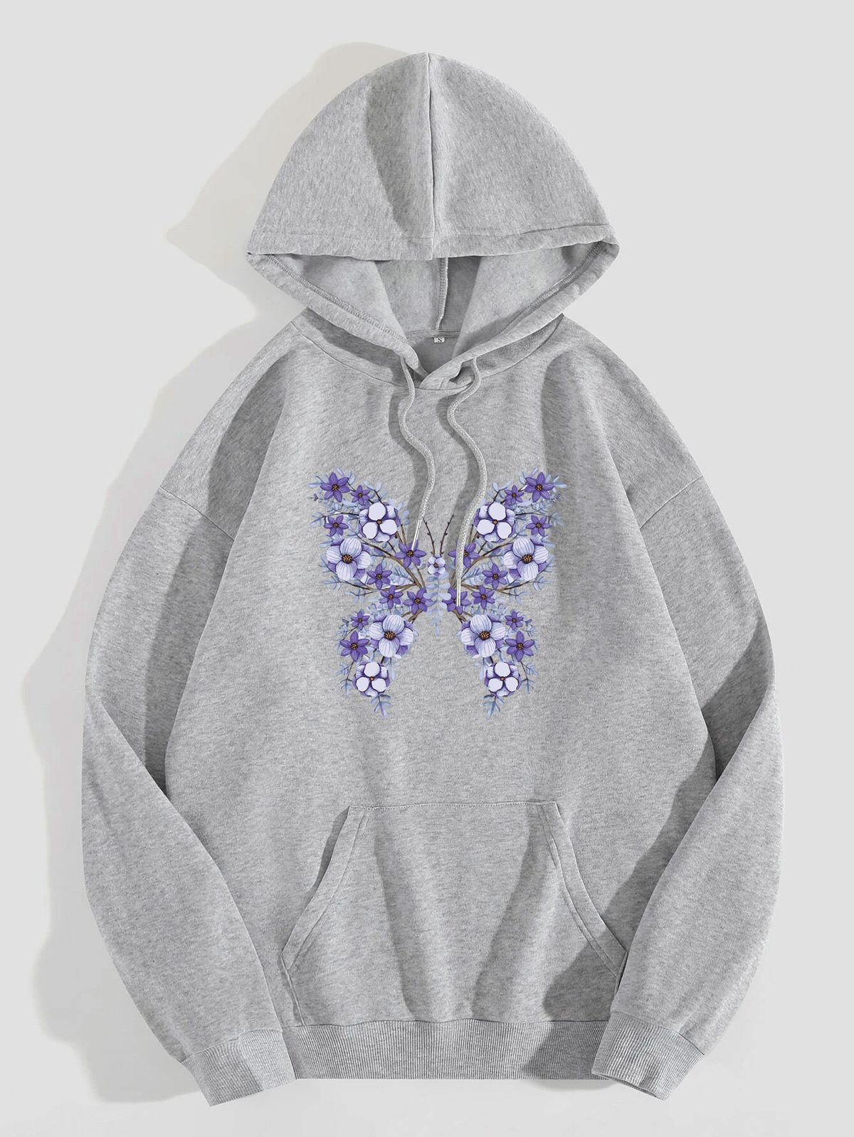 Women's Hoodie Long Sleeve Hoodies & Sweatshirts Printing Pocket Casual Flower Butterfly_mkmklike.com
