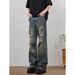 Men's Vintage Washed Distressed Jeans – Relaxed Straight Fit With Subtle Flare_mkmklike.com