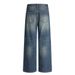 American Style Jeans Men Punk Street Trend Faded Loose Casual Handmade Frayed Washed Straight Long Pants_mkmklike.com
