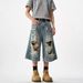 Men's Clothing Retro Niche High Street Ripped Denim Cropped Trousers For Men And Women Loose Casual Drape_mkmklike.com