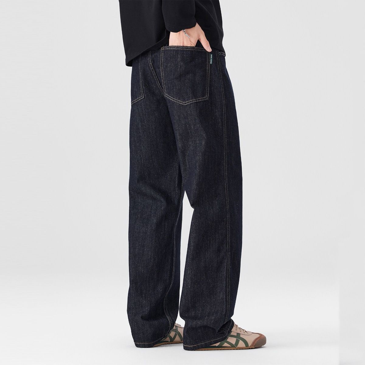 High-end Men's Explosive Primary Color Denim Jeans Men's Autumn And Winter Fleece Straight Washed Trousers American Wide-leg Pants_mkmklike.com