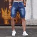 Men's Mid-Length Straight Fit Denim Shorts Washed Blue Cotton Casual Summer Shorts for Teens_mkmklike.com
