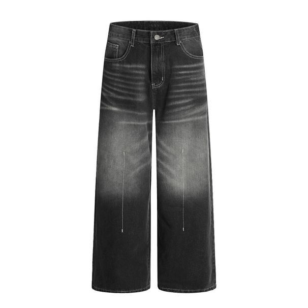 Vintage Washed White Denim Wide-Leg Men's Design Sense Spray Paint Vibe Trendy Brand High Street Casual Loose Straight_mkmklike.com