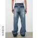 Men's Distressed Washed Wide-Leg Jeans With Hand-Painted Details | Loose Fit Straight Denim Pants For Streetwear & Casual Style_mkmklike.com