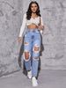 Women's Clothing Ripped Jeans Trendy Washed Ripped High Waist Straight Trousers_mkmklike.com