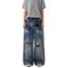 Men's Vintage Distressed High Street Jeans - Loose Fit Denim Pants For Summer, Retro Washed Casual Trousers_mkmklike.com