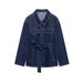 Women's Clothing Belt Lapel Jacket Denim Wide Leg Trousers_mkmklike.com