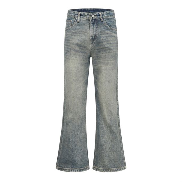 Men's Vintage Style Flared Washed Wave-Pattern Loose Straight Leg Jeans With Fleece Lining Fashion Trends_mkmklike.com