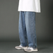 New Korean Men's Casual Long Jeans Classic Straight Denim Wide Leg Pants Solid Color Baggy Male Student Trousers_mkmklike.com