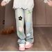 American Spring And Autumn Retro Flower Embroidered Jeans High Waist Design Loose Straight Wide Leg Trousers Ins Tide_mkmklike.com