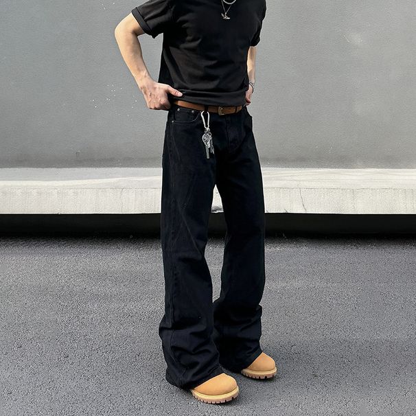 Women's Bootcut Black Flared Jeans - High Waist Straight Leg Denim Pants For Casual Wear, Stretchy Comfort Fit, Classic Vintage Style_mkmklike.com