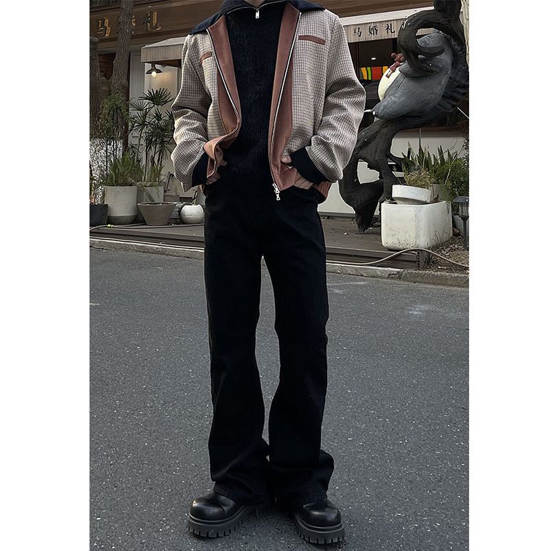 Nordmann Black Flared Jeans For Men Spring Autumn European American High Street Vibe Trendy Brand Retro Cool Loose Straight_mkmklike.com