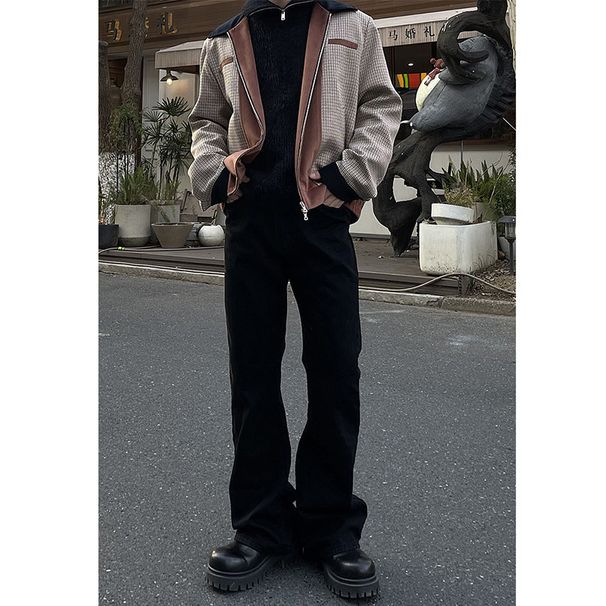 Nordmann Black Flared Jeans For Men Spring Autumn European American High Street Vibe Trendy Brand Retro Cool Loose Straight_mkmklike.com