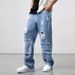 Men's Clothing Ripped loose straight jeans large size men's denim splicing casual pants manufacturers_mkmklike.com