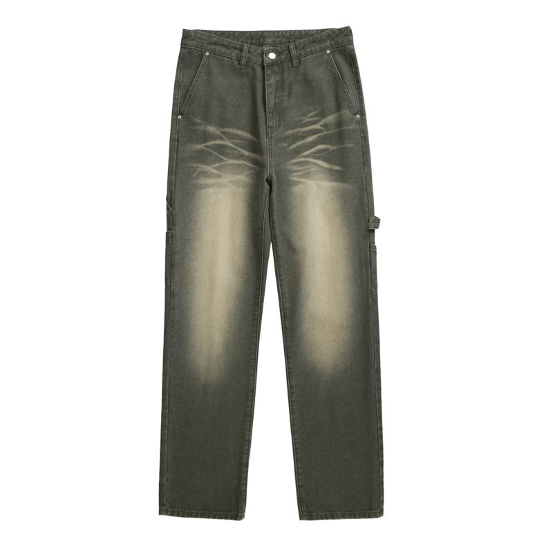 Men's Clothing Autumn/Winter New Men's Hip Hop Jeans, Retro Loose Fit Casual Flow Color Wide Leg Trousers_mkmklike.com