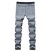 Men's New Washed Retro Light Gray Elastic Jeans Slim Fit Men's All Season Versatile Denim Pants 40 42_mkmklike.com