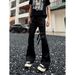 Men's Retro Lace-Up Black Stretch Cargo Jeans - High-Waisted Slim Fit Bootcut Pants For Spring & Summer_mkmklike.com
