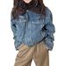 Retro Denim Jacket For Women - Cotton Lined, Warm & Versatile, Loose Fit, Casual Chic Denim Jacket_mkmklike.com
