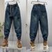 Trendy Retro Color Block Small Straight Angle Jeans For Men 2025 Spring New Tapered Harem Carrot Pants_mkmklike.com