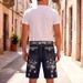 Men's Clothing Men's Blue Printed Denim Shorts Loose Fit Spring Summer For Formal & Casual For Men High Street Cleanfit Jeans Retro_mkmklike.com