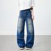 Men's Straight Leg Jeans Loose Fit Wide Leg High Street Style Trendy Brand Cool And Stylish Patchwork Design Spring Autumn_mkmklike.com
