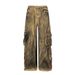 Wasteland Style Tie-Dye Vintage Dirty Workwear Jeans For Men With Design Sense, Flame Patch Embroidery, Wide-Leg Long_mkmklike.com
