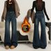Black Fleece-lined Flared Jeans For Women, 2025 Autumn And Winter New Style, High-waisted, Loose, Stretchy, Plus-size,_mkmklike.com