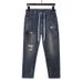 Large Size Men's New Heavy Industry Jeans Men's Embroidery Ripped Elastic Jeans Men's Trendy Brand Retro Harlan Pants Men's_mkmklike.com
