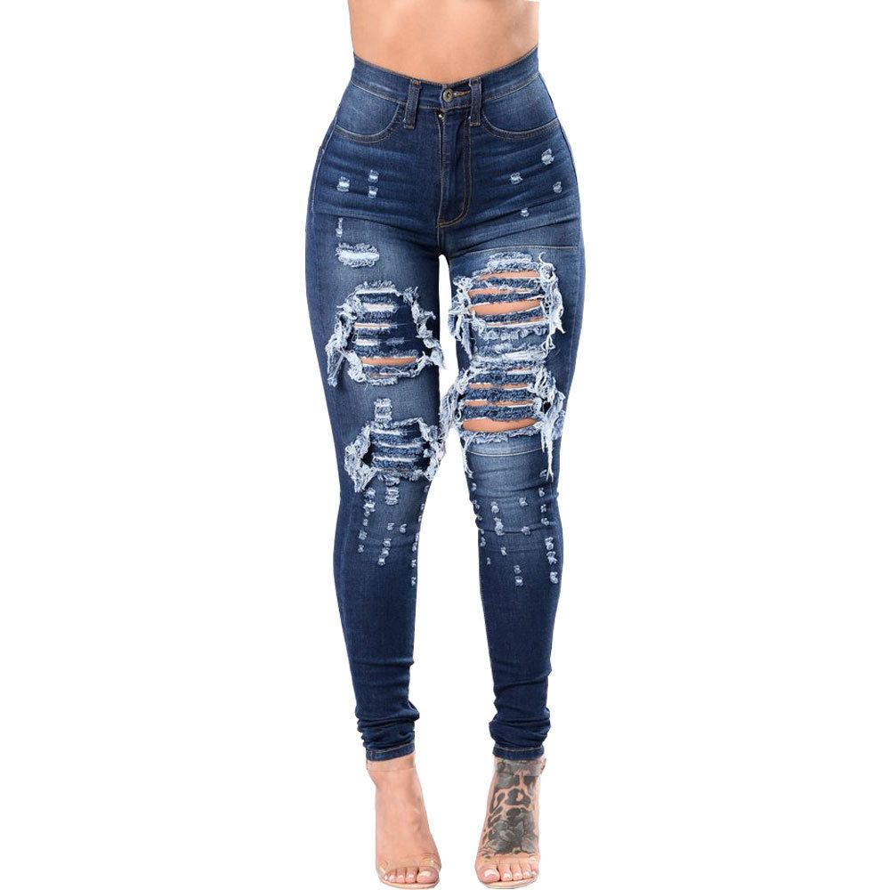 Denim Pants Women Retro Solid Sexy Hole Hollow Out Jeans Ripped Pencil Trousers Street Skinny High Waist Lady Pant_mkmklike.com