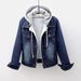 Women's Denim Jacket With Fleece Lining Style Slim Fit Hooded Coat, Casual Long Sleeve Short Crop Top For Students & Work (S-5XL)_mkmklike.com