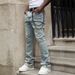 Men's Vintage Distressed Flared Jeans | Retro High Street Style With Chain Detail | Slim Straight Fit For Urban Fashion_mkmklike.com