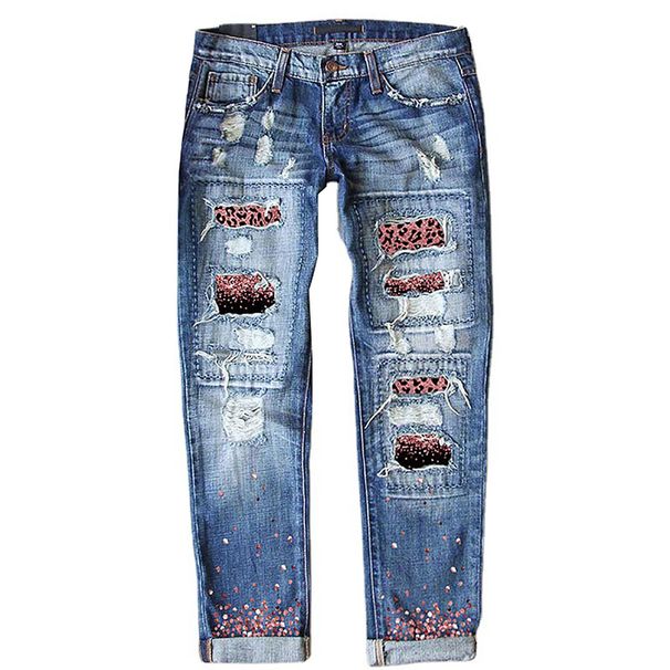 Women's Clothing Slim Fit Printed Denim Trousers For Women Fashionable_mkmklike.com