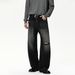 Men's Distressed Streetwear Jeans – Raw Hem Relaxed Fit Vintage Washed Denim Pants With Knee Slits & Bleach Splatter (S-XL, Mid-Rise, Zip Fly)_mkmklike.com