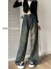 Fleece-lined Cement Gray Vintage Pleated Wide-leg Jeans Women, High-waisted, Loose-fitting, Slimming, Autumn_mkmklike.com