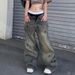 Women's Clothing Hip Hop Style Low Waist Retro Distressed Print Simple Letter Jeans Street Loose Casual Wide Leg Pants Trousers_mkmklike.com