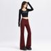 Minghai Sweet Cool Style Ankara Red Micro Flare Double Button Jeans For Women, New Autumn High-Waisted Slimming Long_mkmklike.com