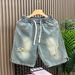 Men's Ripped Denim Shorts for Teenagers Loose Fit American Retro Style Thin Summer Trendy Cool Five Point Pants_mkmklike.com