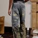 "Men's Urban Camo Distressed Jeans – Heavy Duty Washed Denim, Ripped Straight-Leg, Retro Streetwear, Comfort Fit (M-3XL)"_mkmklike.com