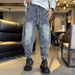 Men's Stylish Loose Fitting Jacquard Casual American Style Drawstring Jogger Jeans Versatile Trendy For Spring Autumn_mkmklike.com