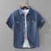 Retro Denim Short Sleeved Shirt For Men, Fashionable And Versatile, Artistic And Casual Loose Top_mkmklike.com